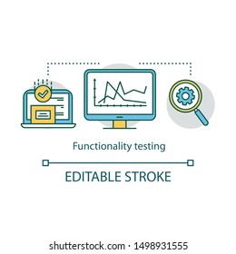 Functionality testing concept icon. Software application operates verifying. Black-box testing. Research system work idea thin line illustration. Vector isolated outline drawing. Editable stroke