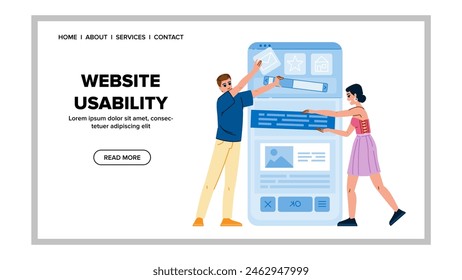 funcionalidad Sitio web usabilidad Vector. diseño de usuario, optimización móvil, rendimiento eficacia funcionalidad usabilidad Sitio web Web plano ilustración de dibujos animados