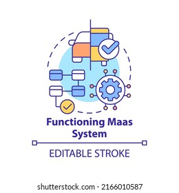 Functioning Maas System Concept Icon. Maas Introduction Component Abstract Idea Thin Line Illustration. Isolated Outline Drawing. Editable Stroke. Arial, Myriad Pro-Bold Fonts Used