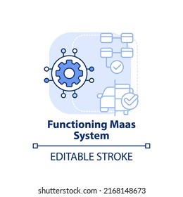 Functioning Maas System Light Blue Concept Icon. Maas Introduction Component Abstract Idea Thin Line Illustration. Isolated Outline Drawing. Editable Stroke. Arial, Myriad Pro-Bold Fonts Used