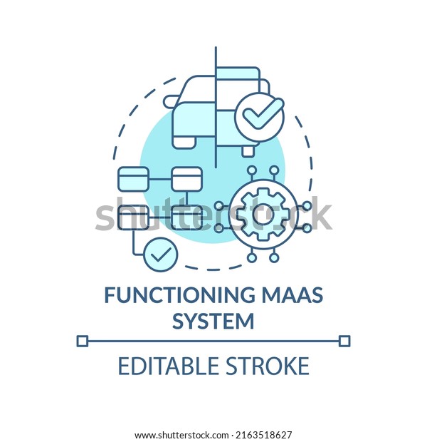 Functioning Maas system turquoise concept icon. Maas
introduction component abstract idea thin line illustration.
Isolated outline drawing. Editable stroke. Arial, Myriad Pro-Bold
fonts used