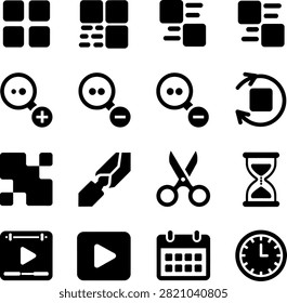 functions and actions for digital and print use vector icons set