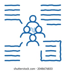 funciones de la persona del vector de icono de esbozo de grupo. Funciones de arte de la línea de doodle azul dibujadas a mano de la persona de la señal de grupo. ilustración de símbolo aislado
