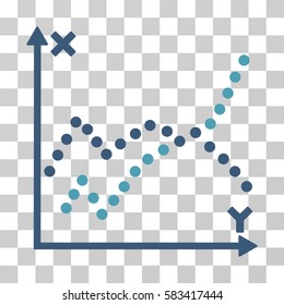 Functions Plot vector pictogram. Illustration style is flat iconic bicolor cyan and blue symbol on a transparent background.