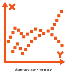 Functions Plot vector toolbar icon. Style is flat icon symbol, orange color, white background, square dots.