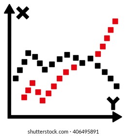 Functions Plot vector toolbar icon. Style is bicolor flat icon symbol, intensive red and black colors, white background, square dots.