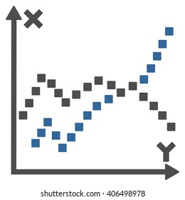 Functions Plot vector toolbar icon. Style is bicolor flat icon symbol, cobalt and gray colors, white background, square dots.