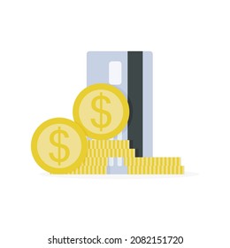 Fund cash concept, golden coin and credit card for collect and paying. Vector finance and financial concept, currency to payment, fund and deposit for investment illustration