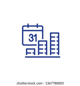 Fund Growth, Financial Performance Period Report Concept, Interest Rate, Income Growth, Profit Boost, Return On Investment, Long Term Planning, Finance Calendar Date, Revenue Increase Vector Line Icon