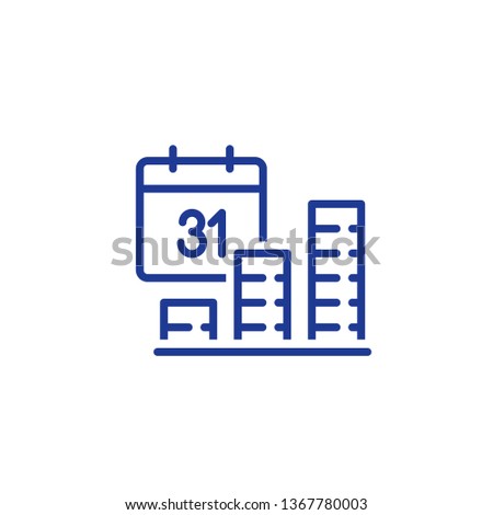 Fund growth, financial performance period report concept, interest rate, income growth, profit boost, return on investment, long term planning, finance calendar date, revenue increase vector line icon