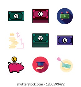 fund icon set. vector set about money, piggy bank and scholarship icons set.