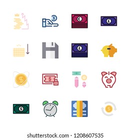 fund icon set. vector set about money, investment, alarm clock id and save icons set.
