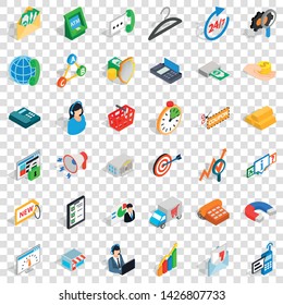 Fund icons set. Isometric style of 36 fund vector icons for web for any design