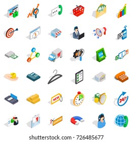 Fund icons set. Isometric style of 36 fund vector icons for web isolated on white background