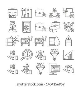 fund management and finance icons set line design