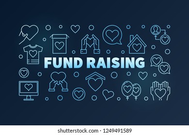 Fund Raising vector blue illustration in outline style on dark background