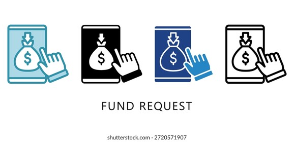 Icono de estilo múltiple de solicitud de fondos. Mini Ilustración Relacionada Con La Fiscalidad, Informe Financiero. Uso Para El Concepto Moderno, Ui, Web Ux Y Desarrollo De App.