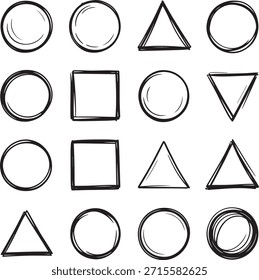 Conjunto de símbolos e formas geométricas desenhadas à mão fundamental