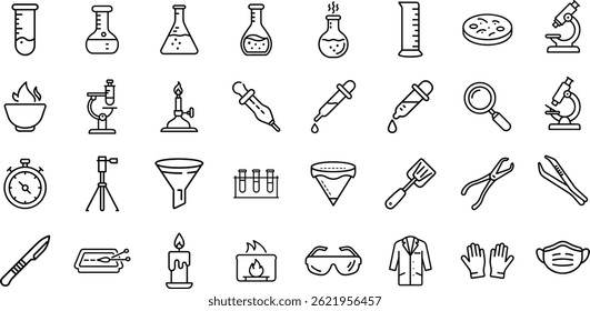 Fundamental Laboratory Equipment Icons for Scientific Research and Education.