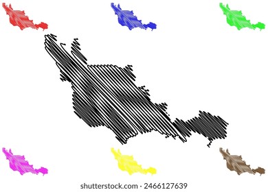 Ilustración vectorial de mapas del municipio de Fundao (estado de Espírito Santo, municipios de Brasil, República Federativa de Brasil), dibujo a mano alzada