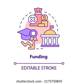 Funding Concept Icon. Less Financial Support. Problem In Public Schools Abstract Idea Thin Line Illustration. Isolated Outline Drawing. Editable Stroke. Arial, Myriad Pro-Bold Fonts Used