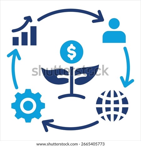 Funding Ecosystem Flat Blue Icon Vector Illustration