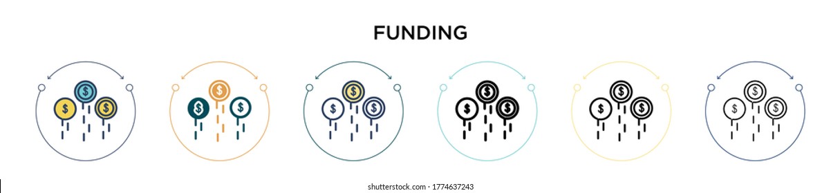 Funding icon in filled, thin line, outline and stroke style. Vector illustration of two colored and black funding vector icons designs can be used for mobile, ui, web