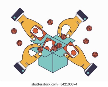 Funding and investment in line flat design . Vector illustration . Apply to website , book cover , poster , infographics .