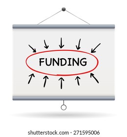 funding keyword on projector screen  illustration design over a white background