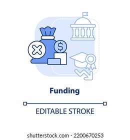 Funding Light Blue Concept Icon. Less Financial Support. Problem In Public Schools Abstract Idea Thin Line Illustration. Isolated Outline Drawing. Editable Stroke. Arial, Myriad Pro-Bold Fonts Used