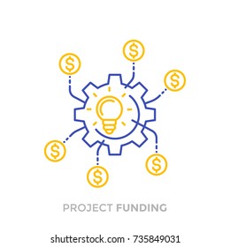 funding in production of the new product, innovations, crowdfunding project, money return icon on white