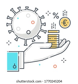 Funding related color line vector icon, illustration. The icon is about help, economy, corona virus, contamination, epidemic, money. The composition is infinitely scalable.