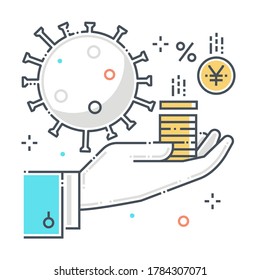 Funding related color line vector icon, illustration. The icon is about help, economy, corona virus, contamination, epidemic, money. The composition is infinitely scalable.