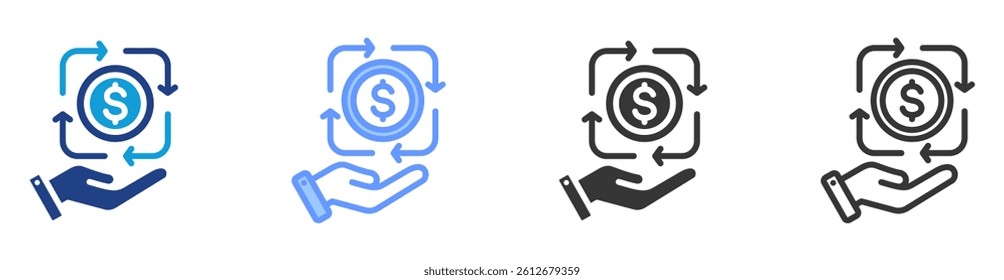 Funding round icon set multiple style collection