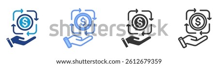 Funding round icon set multiple style collection
