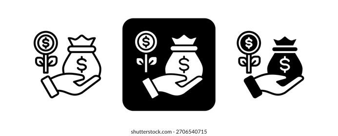 Funding Solid color and black line drawing vector illustration set