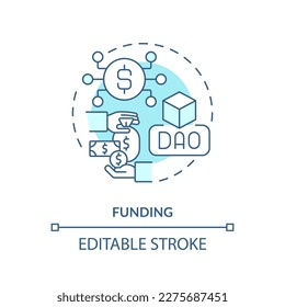 Funding turquoise concept icon. Buy and sell cryptocurrency. DAO lunch step abstract idea thin line illustration. Isolated outline drawing. Editable stroke. Arial, Myriad Pro-Bold fonts used