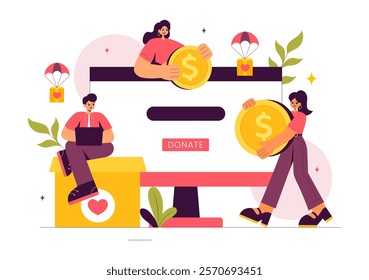 Fundraiser Vector Illustration featuring a Heart to Symbolize Support and Humanitarian Assistance, with Themes of Charity, Donation and Helping Others