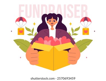 Fundraiser Vector Illustration featuring a Heart to Symbolize Support and Humanitarian Assistance, with Themes of Charity, Donation and Helping Others
