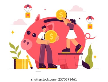 Fundraiser Vector Illustration featuring a Heart to Symbolize Support and Humanitarian Assistance, with Themes of Charity, Donation and Helping Others