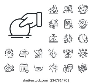 Fundraising box sign. Online doctor, patient and medicine outline icons. Donate money line icon. Donation coin symbol. Donate line sign. Veins, nerves and cosmetic procedure icon. Intestine. Vector