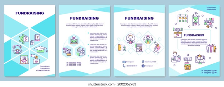 Fundraising brochure template. Money raising company. Flyer, booklet, leaflet print, cover design with linear icons. Vector layouts for presentation, annual reports, advertisement pages