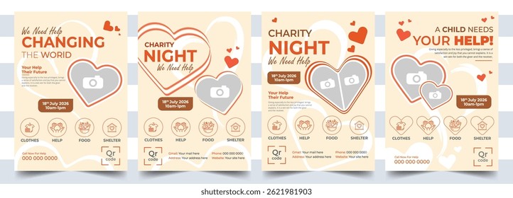 Fundraising Charity Flyer Design for Donation and Humanity. A4 Flyer Template for Helping Children, Homeless, Support, Compassion, Fundraising, Food, Shelter, and Social Services.