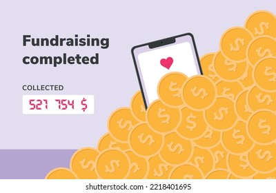 Fundraising completed, charitable contributions, donations of coins and money through the phone