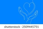  Fundraising giving heart symbol money hand. Continuous one line draw sketch art. Charity volunteer giving donate social project. Finance funding vector illustration