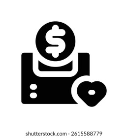 fundraising glyph icon. Strong and solid vector icon for websites, mobile interfaces, presentations, and visual branding. High quality and easy to edit.