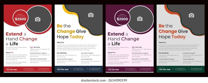 Fundraising to help homeless child, human, share food, donate money for humanity, clean flyer design charity event brochure a4 editable template