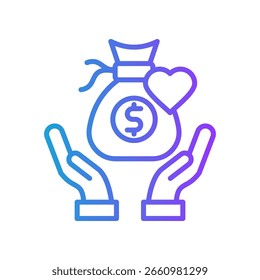 Ilustração de vetor de gradiente de linha de ícone de levantamento de fundos