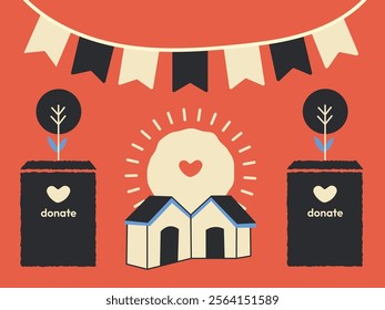 Fundraising Icon Vector featuring Sun Charity Event Graphics Orange 
