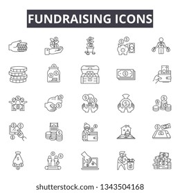 Fundraising line icons for web and mobile design. Editable stroke signs. Fundraising  outline concept illustrations